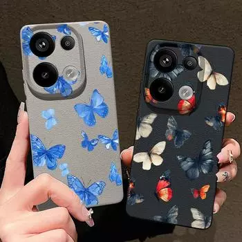 Мягкий силиконовый чехол с рисунком бабочки для Xiaomi 13t Poco X6 M6 Pro Redmi Note 14 13 12 11 10 Pro, противоударный кожаный текстурный однотонный чехол Redmi Note 14 Pro чёрный