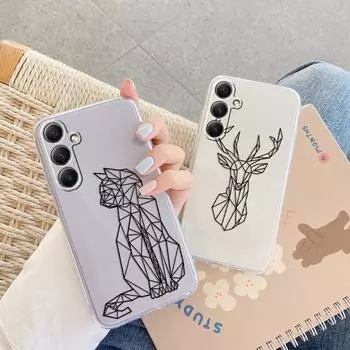 Мягкий силиконовый чехол с рисунком Cat Line для Samsung A55 35 M35 S24 Xiaomi Redmi Note 13 Pro iPhone Huawei Honor Realme Camera Защитный противоударный чехол Samsung Galaxy S9 Plus