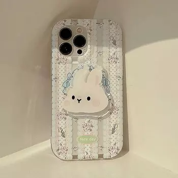 Мягкий силиконовый чехол с рисунком цветка кролика Ins 2023, противоударный держатель-подставка, чехол для телефона с милым кроликом для Iphone 14 Plus 11 12 13 Pro Max For iphone 14plus