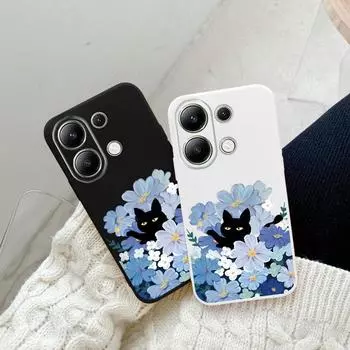 Мягкий силиконовый чехол с рисунком цветов и кошек для Xiaomi Redmi Note 13 Pro 14C Samsung A55 S24 iPhone Huawei Honor Realme Camera Защитный противоударный чехол Samsung Galaxy S9 Plus