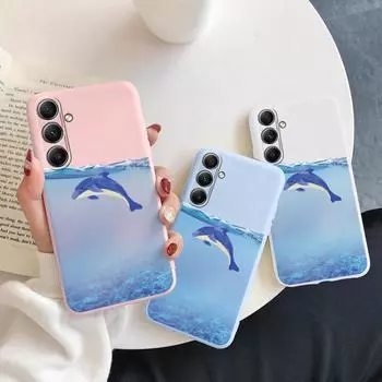 Мягкий силиконовый чехол с рисунком дельфина для Samsung M35 A55 A35 Xiaomi Redmi Note Poco C65 iPhone Huawei Honor Realme Camera Защитный противоударный чехол Samsung Galaxy S9 Plus синий