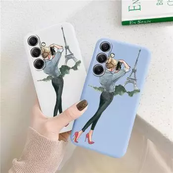 Мягкий силиконовый чехол с рисунком для девочек для Samsung A55 M35 S24 Xiaomi Redmi Note 13 Pro 13C iPhone Huawei Honor Realme Camera Защитный противоударный чехол Samsung Galaxy S9 Plus синий