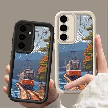 Мягкий силиконовый чехол с рисунком Фудзиямы для Samsung S24 S22 Ultra Plus S23 S21 S20 Fe A55 A54 A53 A35 A15 A16 Однотонная защитная крышка объектива Samsung S24 FE чёрный