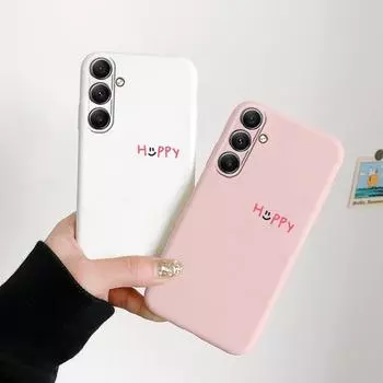 Мягкий силиконовый чехол с рисунком Happy для Samsung A55 A35 S24 M35 Xiaomi Redmi Note 13 iPhone 15 Huawei Honor Realme Camera Защитный противоударный чехол Samsung Galaxy S9 Plus синий