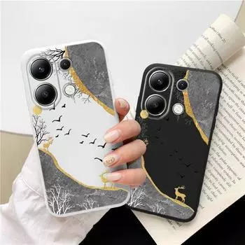 Мягкий силиконовый чехол с рисунком китайского журавля для Xiaomi Redmi Note 13 Pro 14 Samsung A55 S24 iPhone Huawei Honor Realme Camera Защитный противоударный чехол Samsung Galaxy S9 Plus