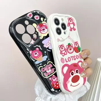 Мягкий силиконовый чехол с рисунком клубничного медведя, кремовый текстурированный корпус с волнистыми краями, чехол для телефона Huawei Honor Infinix Tecno iPhone