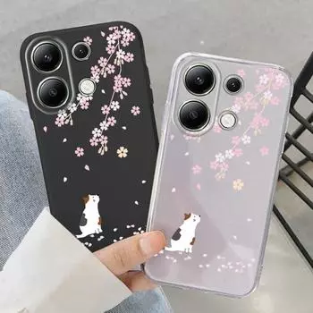 Мягкий силиконовый чехол с рисунком кошачьего цветка для Samsung A55 M35 Xiaomi Redmi Note 13 Pro 13C iPhone Huawei Honor Realme Camera Защитный противоударный чехол Samsung Galaxy S9 Plus