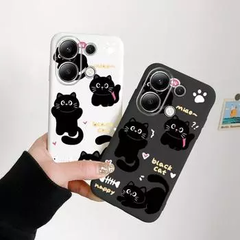 Мягкий силиконовый чехол с рисунком кошки для Xiaomi Redmi Note 13 Pro 14C Samsung A55 S24 FE S25 iPhone Huawei Honor Realme Camera Защитный противоударный чехол Samsung Galaxy S9 Plus