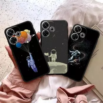 Мягкий силиконовый чехол с рисунком космонавта для Samsung A55 A35 S24 Xiaomi Redmi Note 13 Poco C65 iPhone 15, противоударный защитный чехол-бампер для камеры Samsung Galaxy S20