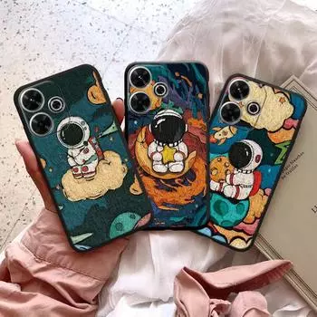 Мягкий силиконовый чехол с рисунком космонавтов для Samsung A55 A35 S24 Xiaomi Redmi Note 13 Poco C65 iPhone 15, противоударный защитный бампер для камеры Samsung Galaxy S20