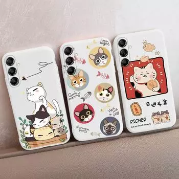 Мягкий силиконовый чехол с рисунком кота для Xiaomi Redmi Note 13 Pro 13C Samsung A55 M35 S24 iPhone 15 Huawei Honor Realme Camera Защитный противоударный чехол Samsung Galaxy S9 Plus