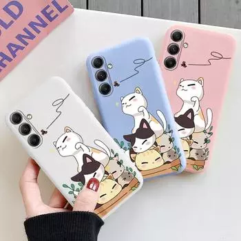 Мягкий силиконовый чехол с рисунком кота для Samsung A55 M35 S24 FE Xiaomi Redmi Note 13 Pro iPhone Huawei Honor 200 Realme Camera Защитный противоударный чехол Samsung Galaxy S9 Plus синий