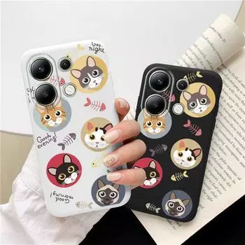 Мягкий силиконовый чехол с рисунком кота для Xiaomi Redmi Note 13 Pro 13C Samsung A55 S24 M34 iPhone 15 Huawei Honor Realme Camera Защитный противоударный чехол Samsung Galaxy S9 Plus