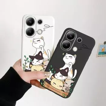 Мягкий силиконовый чехол с рисунком кота для Xiaomi Redmi Note 13 Pro 13C Samsung A55 S24 M34 iPhone 15 Huawei Honor Realme Camera Защитный противоударный чехол Samsung Galaxy S9 Plus