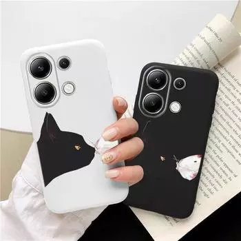 Мягкий силиконовый чехол с рисунком кота для Samsung A55 M35 Xiaomi Redmi Note 13 Pro Poco C65 iPhone Huawei Honor Realme Camera Защитный противоударный чехол Samsung Galaxy S9 Plus