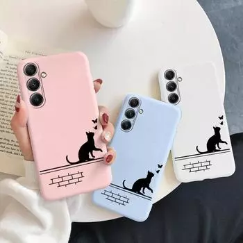 Мягкий силиконовый чехол с рисунком кота для Samsung M35 A55 A35 Xiaomi Redmi Note Poco C65 iPhone 15 Huawei Honor Realme Camera Защитный противоударный чехол Samsung Galaxy S9 Plus синий