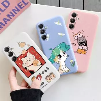 Мягкий силиконовый чехол с рисунком кота для Samsung A55 A35 M35 Xiaomi Redmi Note 13 Pro 13C iPhone 15 Huawei Honor Realme Camera Защитный противоударный чехол Samsung Galaxy S9 Plus синий