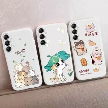 Мягкий силиконовый чехол с рисунком кота для Samsung M35 A55 S24 Xiaomi Redmi Note 13 Poco C65 iPhone 15 Huawei Honor Realme Camera Защитный противоударный чехол Samsung Galaxy S9 Plus