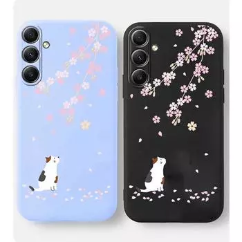 Мягкий силиконовый чехол с рисунком кота и цветка для Samsung Galaxy A55 A35 A34 A25 A15 A06 S23 S24 FE S25 M35 M34, защитный противоударный чехол для камеры Samsung Galaxy S9 Plus чёрный