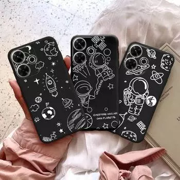 Мягкий силиконовый чехол с рисунком линии астронавта для Samsung A55 A35 S24 Xiaomi Redmi Note 13 Poco C65 iPhone 15, противоударный защитный бампер для камеры Samsung Galaxy S20