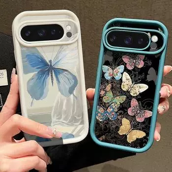 Мягкий силиконовый чехол с рисунком масляной бабочки для Google Pixel 9 8 Pro Xl 8a, противоударный матовый защитный чехол для линз от падения Google Pixel 9 чёрный