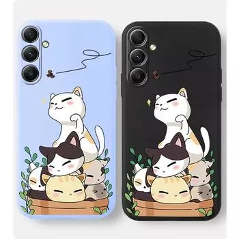 Мягкий силиконовый чехол с рисунком мультяшного кота для телефона Samsung Galaxy A55 A35 A34 A54 A15 A14 S23 S24 FE S25 M35 M34 защитный противоударный чехол для камеры Samsung Galaxy S9 Plus чёрный