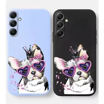 Мягкий силиконовый чехол с рисунком мультяшной собаки для Samsung Galaxy A55 A35 A34 A54 A15 A14 S23 S24 FE S25 M35 M34, защитный противоударный чехол для камеры Samsung Galaxy S9 Plus чёрный
