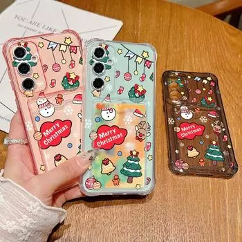 Мягкий силиконовый чехол с рисунком оленя для Samsung S24 FE S23 Ultra A16 A55 A54 A35, прозрачный слот для карт, ударопрочный тонкий прозрачный чехол для телефона Samsung S24 серый