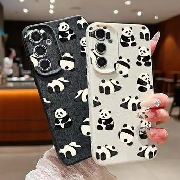 Мягкий силиконовый чехол с рисунком панды для Samsung S25 S24 S22 Ultra Plus S23 S21 S20 Fe A55 A54 A53 A52 A35 A15 A16, противоударный однотонный матовый чехол Samsung S24 чёрный