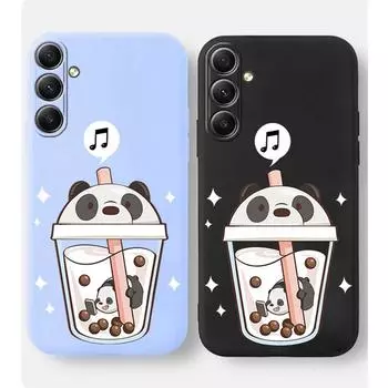 Мягкий силиконовый чехол с рисунком панды для Samsung Galaxy A55 A35 A34 A54 A06 S23 S24 FE S25 M35 M34, защитный противоударный чехол для камеры Samsung Galaxy S9 Plus чёрный