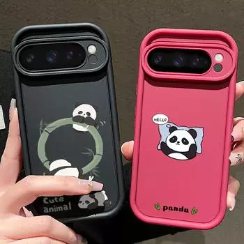 Мягкий силиконовый чехол с рисунком панды для Google Pixel 9 8 Pro Xl 8a, противоударный матовый защитный чехол для линз, однотонный чехол с защитой от падения Google Pixel 9 чёрный