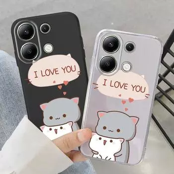 Мягкий силиконовый чехол с рисунком пары кошек для Samsung A55 M35 S24 Xiaomi Redmi Note 13 Pro iPhone Huawei Honor Realme Camera Защитный противоударный чехол Samsung Galaxy S9 Plus