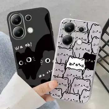 Мягкий силиконовый чехол с рисунком пары кошек для Xiaomi Redmi Note 13 Pro 14 Samsung A55 S24 FE iPhone Huawei Honor Realme Camera Защитный противоударный чехол Samsung Galaxy S9 Plus