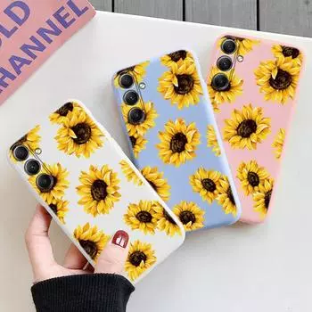 Мягкий силиконовый чехол с рисунком подсолнуха для Samsung M35 A55 S24 Xiaomi Redmi Note 13 Poco C65 iPhone 15 Huawei Honor Realme защитный противоударный чехол Samsung Galaxy S9 Plus синий