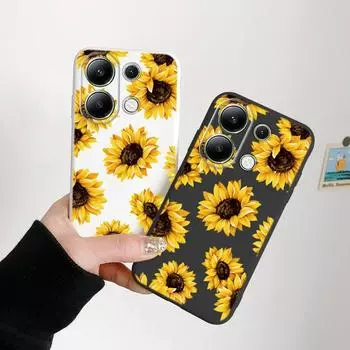 Мягкий силиконовый чехол с рисунком подсолнухов для Samsung A55 M35 S24 Xiaomi Redmi Note 13 Pro iPhone Huawei Honor Realme Camera Защитный противоударный чехол Samsung Galaxy S9 Plus