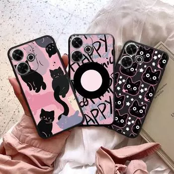 Мягкий силиконовый чехол с рисунком розового кота для Samsung A55 A35 M35 S24 Xiaomi Redmi Note 13 Pro Poco C65 iPhone 15, противоударный защитный бампер для камеры Samsung Galaxy S20
