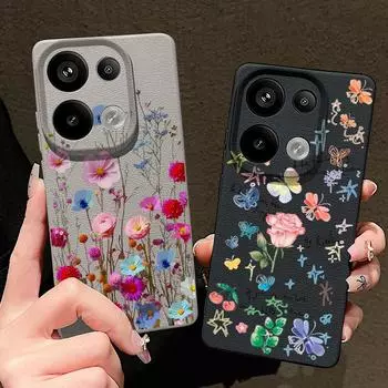 Мягкий силиконовый чехол с рисунком розы для Xiaomi 13t Poco X6 M6 Pro Redmi Note 14 13 12 11 10 Pro, ударопрочный кожаный однотонный тонкий чехол Xiaomi 13T/13T Pro чёрный