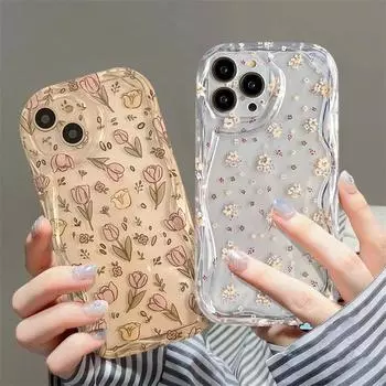 Мягкий силиконовый чехол с рисунком розы, волнистый мягкий силиконовый чехол для телефона iPhone 15 14 13 12 11 Pro Max, милый корейский прозрачный чехол-бампер For iPhone 11
