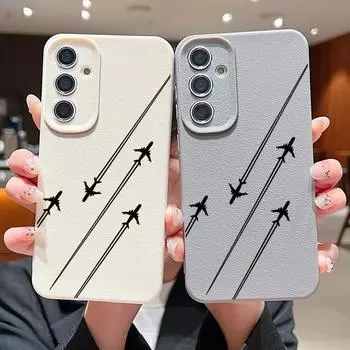 Мягкий силиконовый чехол с рисунком самолета для Samsung S25 S24 S22 Ultra Plus S23 S21 S20 Fe A25 A26 A15 A54 A55 A56, противоударный чехол с кожаной текстурой Samsung S25 чёрный