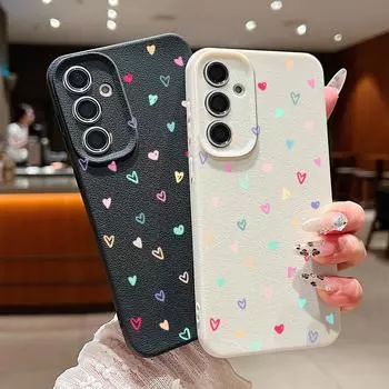 Мягкий силиконовый чехол с рисунком сердец для Samsung S25 S24 S22 Ultra Plus S23 S21 S20 Fe A25 A26 A15 A54 A55 A56, противоударный чехол из кожи с текстурой Samsung S25 чёрный