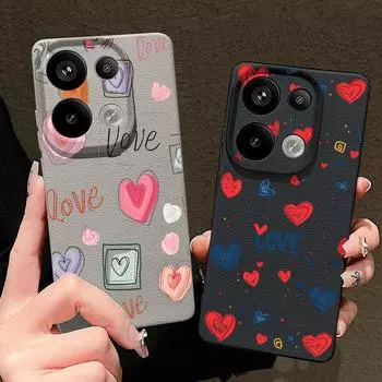Мягкий силиконовый чехол с рисунком сердец любви для Xiaomi 13t Poco X6 M6 Pro Redmi Note 14 13 12 11 10 Pro, ударопрочный, кожаный, текстура, однотонный, тонкий чехол Redmi Note 14 5G чёрный