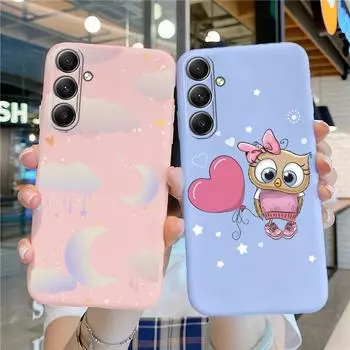 Мягкий силиконовый чехол с рисунком совы для Samsung A55 A35 S24 Xiaomi Redmi Note 13 iPhone 15 Huawei Honor Realme Camera Защитный противоударный чехол Samsung Galaxy S9 Plus синий