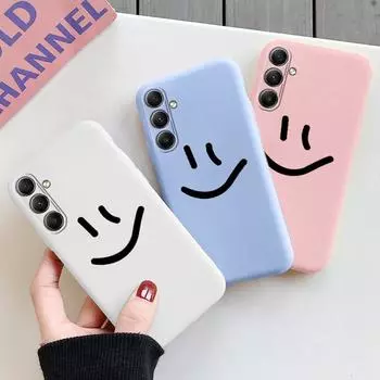 Мягкий силиконовый чехол с рисунком улыбки для Samsung M35 A55 A35 Xiaomi Redmi Note Poco C65 iPhone 15 Huawei Honor Realme Camera Защитный противоударный чехол Samsung Galaxy S9 Plus синий