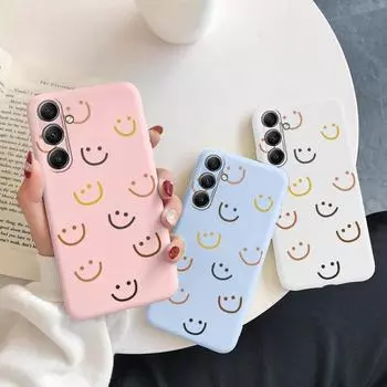 Мягкий силиконовый чехол с рисунком в виде линий улыбки для Samsung M35 A35 Xiaomi Redmi Note 13 Pro iPhone 15 Huawei Honor Realme Camera Защитный противоударный чехол Samsung Galaxy S9 Plus синий