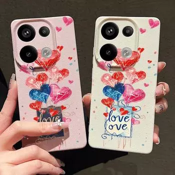 Мягкий силиконовый чехол с рисунком в виде сердца и воздушного шара для Xiaomi 13t Poco X6 M6 Pro Redmi Note 14 13 12 11 10 Pro, противоударный кожаный текстурный однотонный чехол Xiaomi 13T/13T Pro чёрный