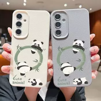 Мягкий силиконовый чехол с рисунком восходящей панды для Samsung S25 S24 S22 Ultra Plus S23 S21 S20 Fe A15 A16 A35 A55 A56 A26, кожаный противоударный чехол с защитой от падений Samsung S25 Ultra серый