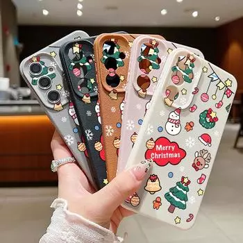 Мягкий силиконовый чехол с рождественским узором для Samsung S24 S22 Ultra Plus S23 S21 S20 Fe A55 A54 A53 A35 A15 A16, противоударный однотонный матовый чехол Samsung S24 FE чёрный