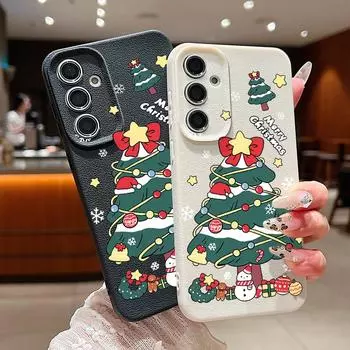 Мягкий силиконовый чехол с рождественской елкой для Samsung S24 S22 Ultra Plus S23 S21 S20 Fe A55 A54 A53 A52 A35 A15 A16, противоударный однотонный матовый чехол Samsung S24 чёрный