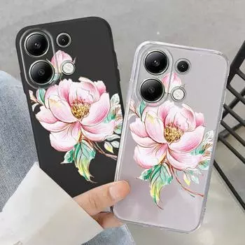 Мягкий силиконовый чехол с розовым цветком для Xiaomi Redmi Note 13 Pro 13C 14 Samsung A55 A35 A34 M35 S24 iPhone Huawei Honor 200 70 X7 Realme противоударный чехол Samsung Galaxy S9 Plus