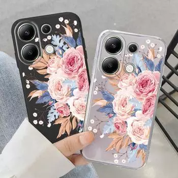 Мягкий силиконовый чехол с розовым цветком для Xiaomi Redmi Note 13 Pro 14C Samsung A55 M35 S24 FE iPhone 15 Huawei Honor Realme Camera Защитный противоударный чехол Samsung Galaxy S9 Plus